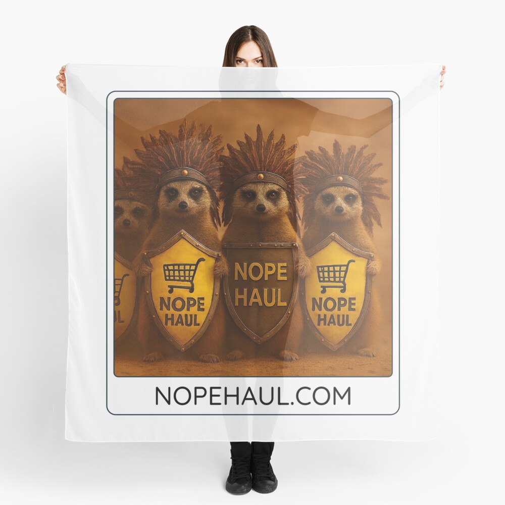 Tap the image to discover bags, shirts, and accessories labeled “The Warrior Meerkats of NOPE HAUL”