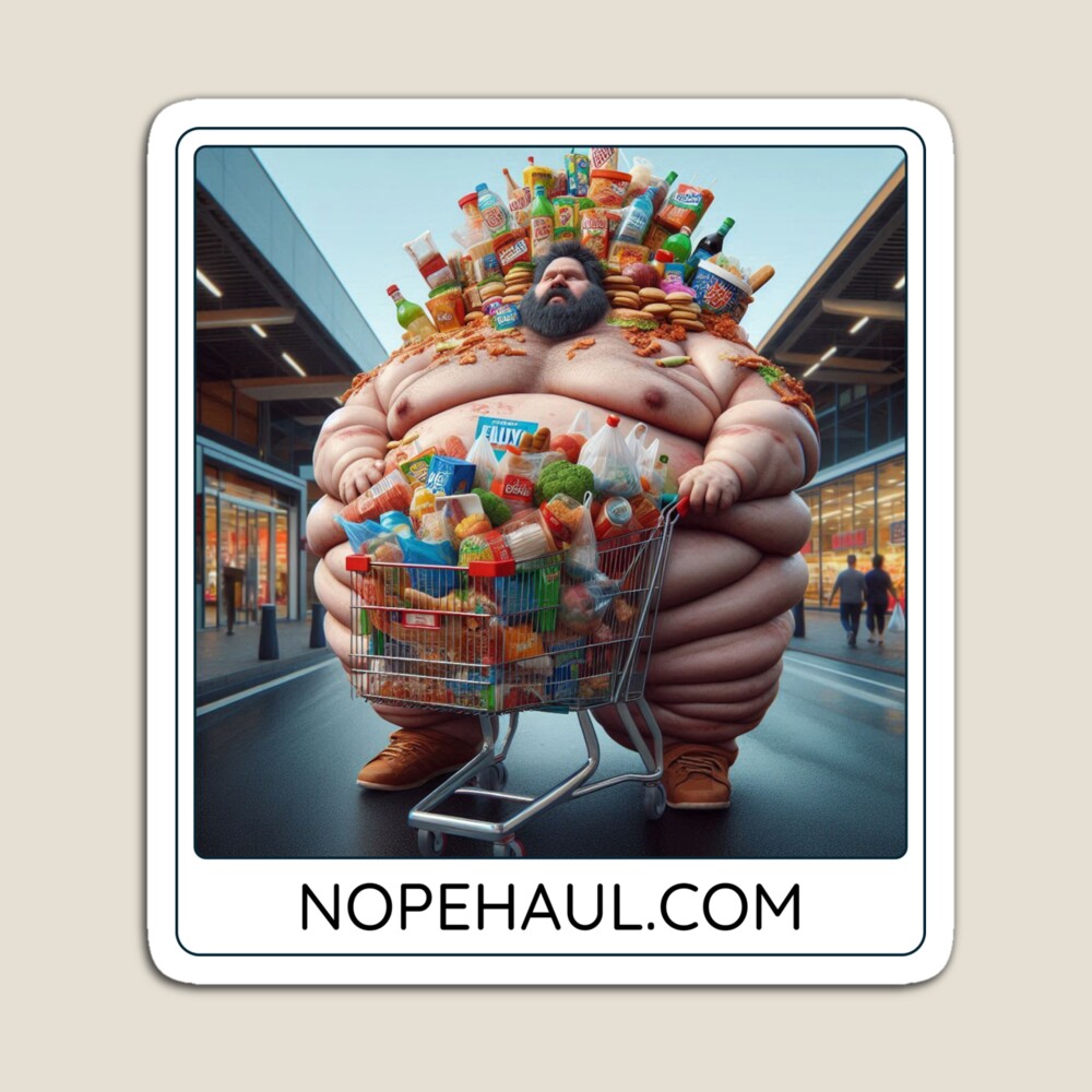 "Click the image to browse all products featuring the 'Burden of the Cart: A Wearable Warning Against Overconsumption' design."