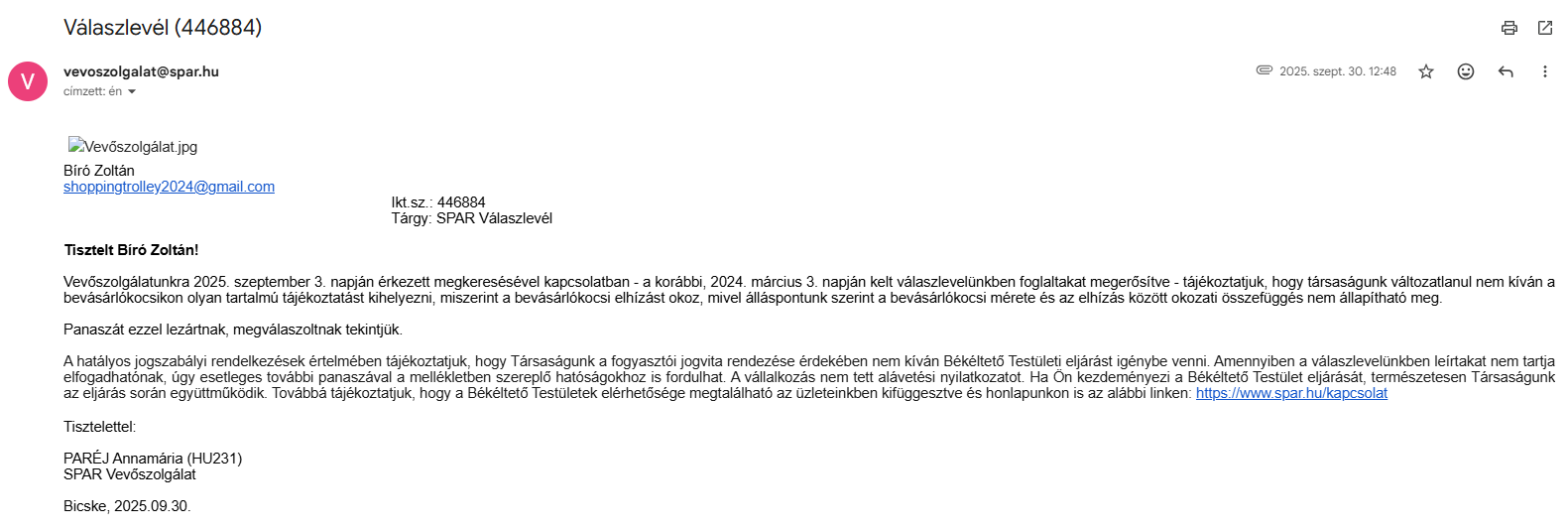 SPAR message in Hungarian